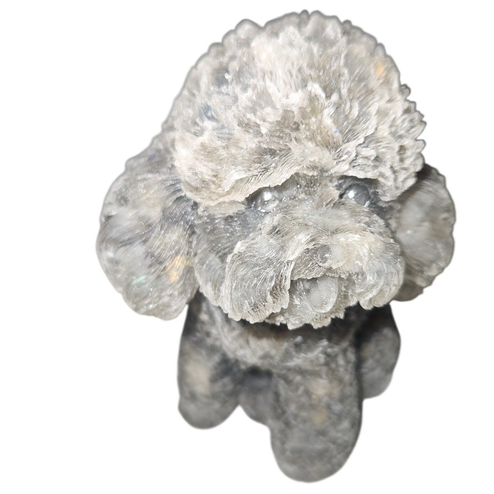 Labradorite Crystal Poodle Figurine Hand Carved Dog Stone Carving Blue Flash 3"